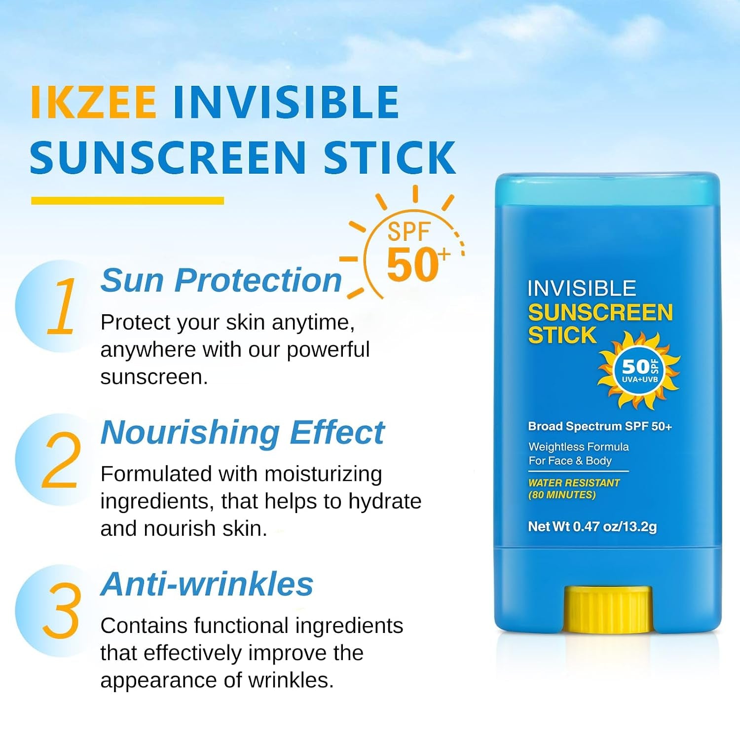 Spf 50 Sunscreen Stick - Facial Sunscreen Stick - Sun Screen Protector for Face and Body - No White Residue, Non Greasy Sunblock - Waterproof Sun Screen for Face - Sun Block Travel Size