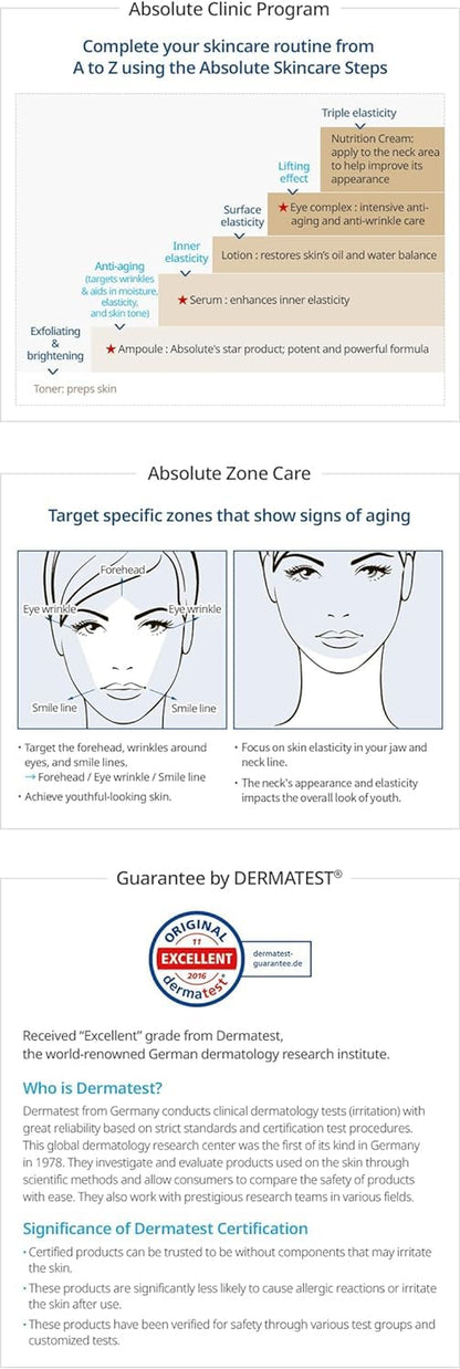 Absolute Skincare Set - Toner, Ampoule, Serum, Lotion, Eye-Complex, Nutrition Cream | Korean Skincare L Moisturizer