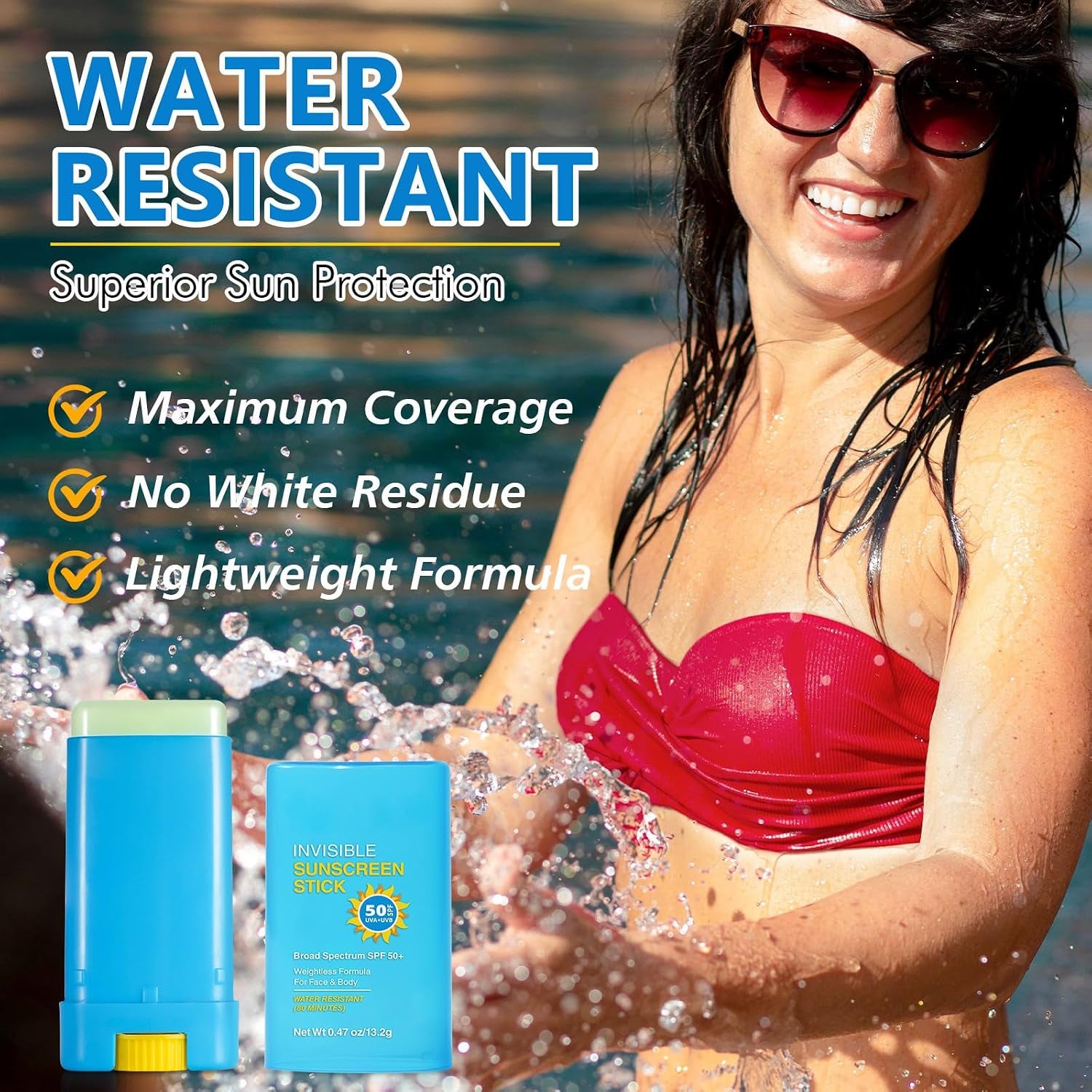 Spf 50 Sunscreen Stick - Facial Sunscreen Stick - Sun Screen Protector for Face and Body - No White Residue, Non Greasy Sunblock - Waterproof Sun Screen for Face - Sun Block Travel Size